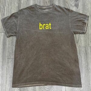 Charli XCX Brat Album Graphic T-Shirt Washed Black Lime Green Unisex Small